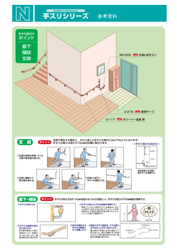 バリアフリー 手すりシリーズ 室内用木製補助手すり部品丸喜金属 D-215・D-216 32Ф・35ФＬ型ブラケット止（左・右） 出幅55mmタイプ  亜鉛ダイカスト製