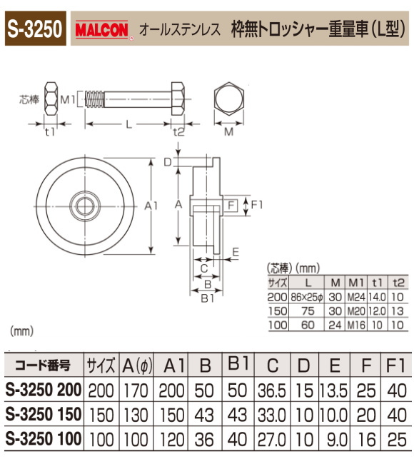 93％以上節約 ティーアップ建築建材館丸喜金属本社 MALCON 溶接 ビス止兼用 重量車 S-3750-150 マルコン オールステンレス ステンレスベアリング入り  枠付重量車 平型 150Ф 1個販売